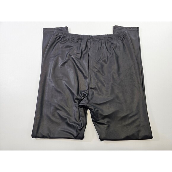 Women's L Plush Fleece Lined Liquid Legging Black Faux Leather Pleather Pants - Picture 4 of 8